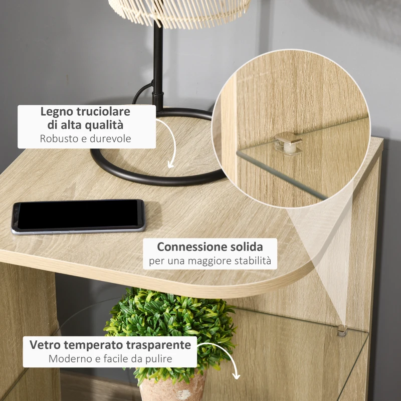 HOMCOM Tavolino da Salotto Moderno e Multiuso in Legno e Vetro per Soggiorno o Camera, 40x40x56cm