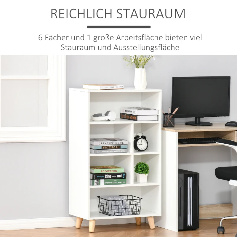 HOMCOM Bücherregal Wohnzimmerregal Bücherschrank Standschrank mit 6 Fächern Weiß+Natur Spanplatte 60 x 30 x 103,3 cm