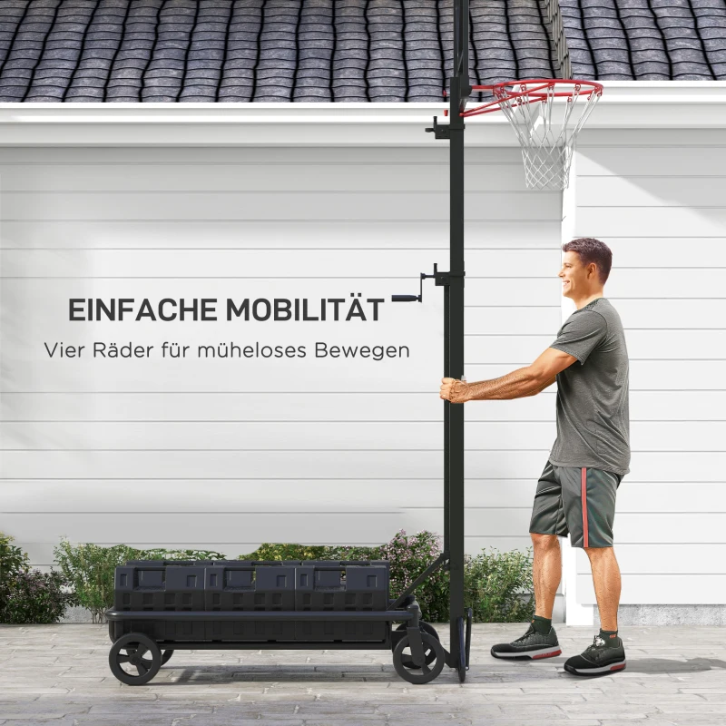 SPORTNOW Basketballständer, höhenverstellbar, Korbhöhe 130-310 cm, Schwarz