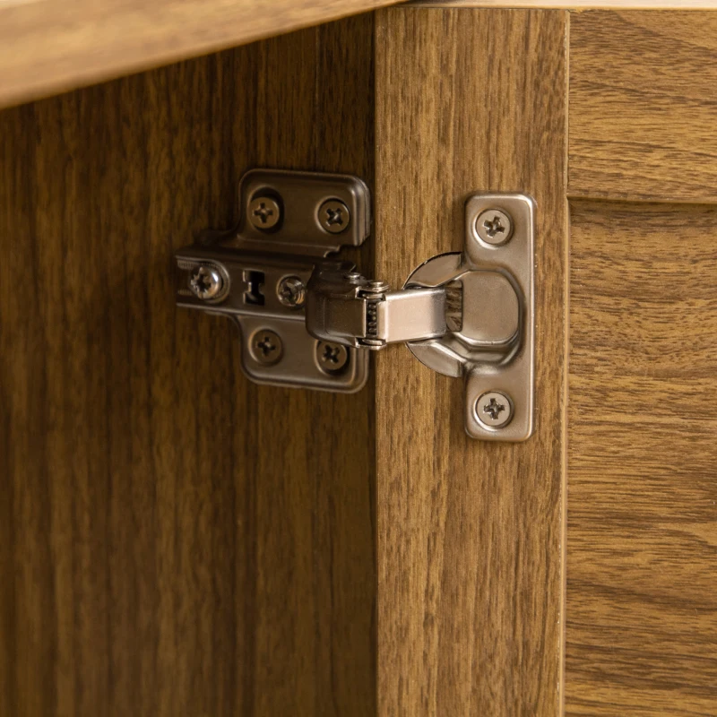 HOMCOM Scrivania in Legno con Ripiano e Armadietto con Anta in Rattan Stile Boho, 110x48x76cm, Noce