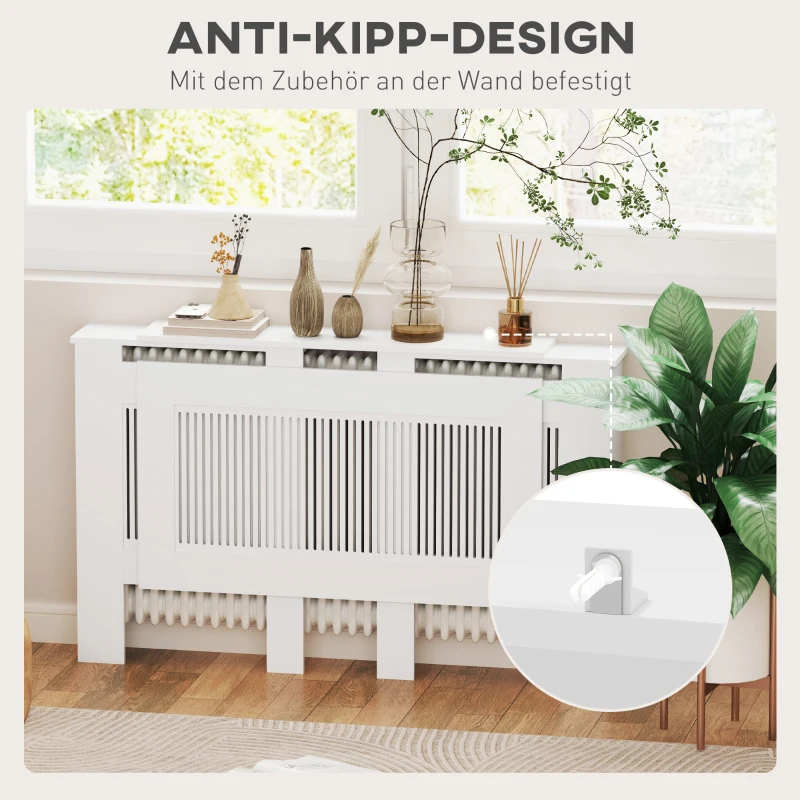 HOMCOM Heizkörperverkleidung, Lamellendesign, verstellbare Länge 125-201 cm, MDF, Weiß