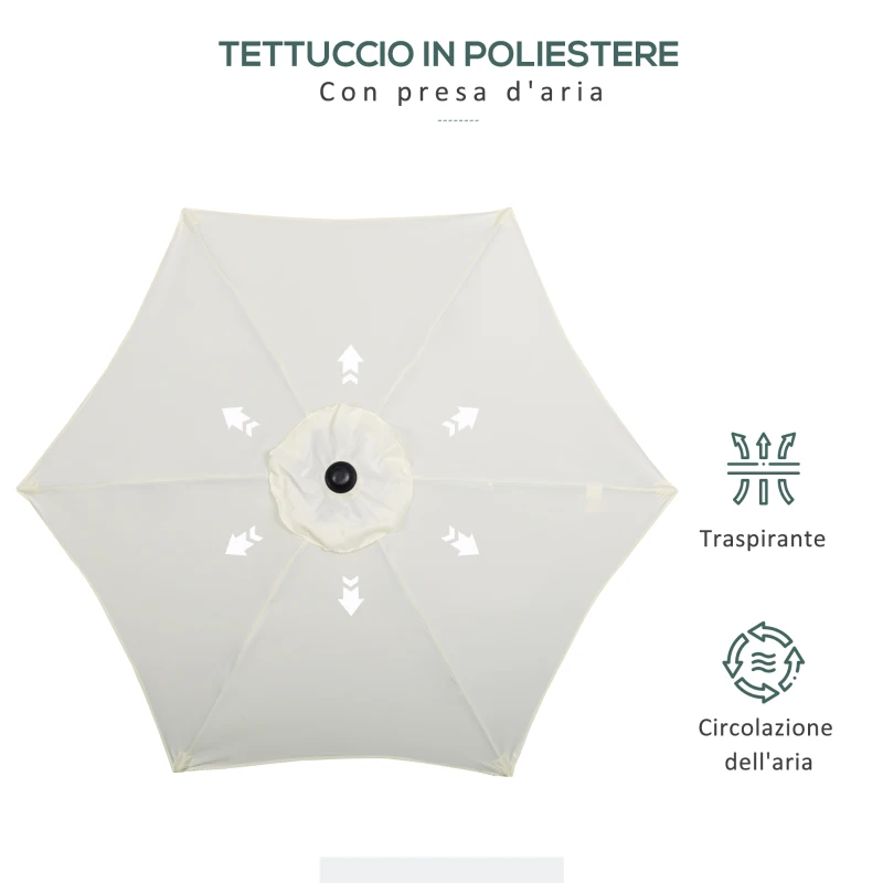 Outsunny Ombrellone da Giardino 2x2m Rotondo con Palo Centrale in Alluminio, Beige