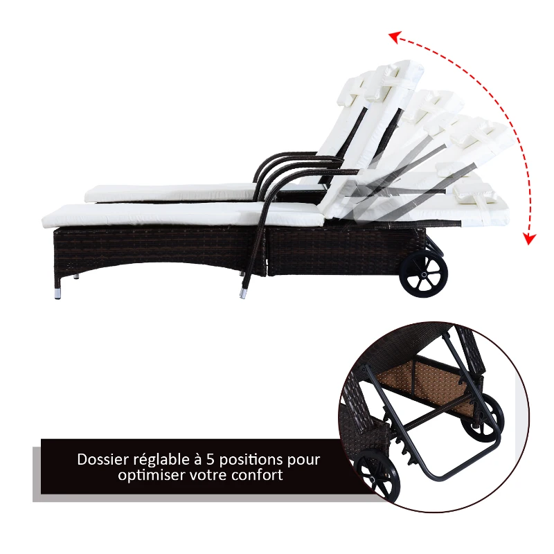 Outsunny Lot de 2 Bains de Soleil en Résine Tressée Marron