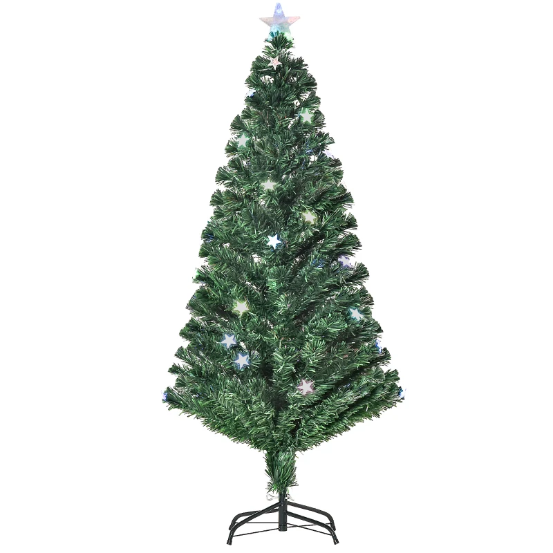 HOMCOM Albero di Natale Artificiale 150cm con 36 Luci LED e Fibre Ottiche Colorate, 180 Rami e Base Pieghevole, Verde