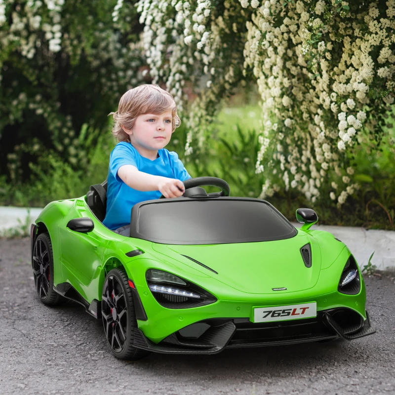 AIYAPLAY McLaren 765LT Licensed 12V Kids Electric Ride on Car with Butterfly Doors, Remote Control, Transport Wheels, Green