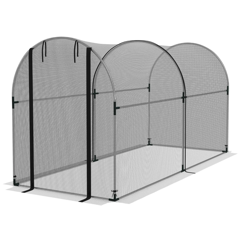 Outsunny Serra per Piante con Rete a Tunnel, con Porta a Cerniera, 1.2x3x1.5m, Nero