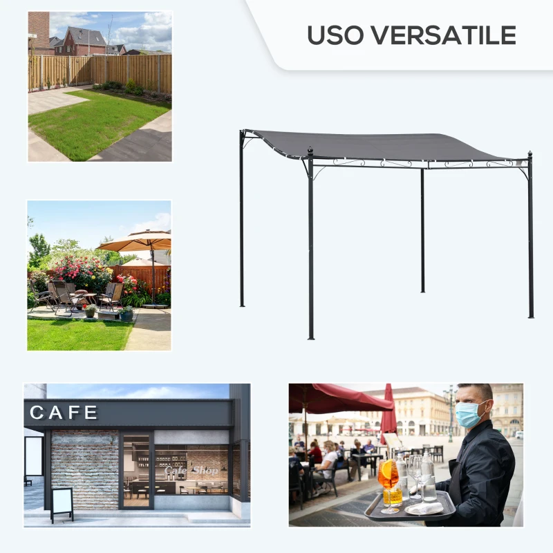 Outsunny Gazebo Pergola 3x3m da Giardino con Tenda Impermeabile Grigia