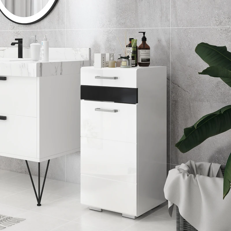 kleankin Mobiletto Bagno in MDF con Cassetto e Armadietto con Ripiano Interno Regolabile, 37x32.5x79 cm, Bianco