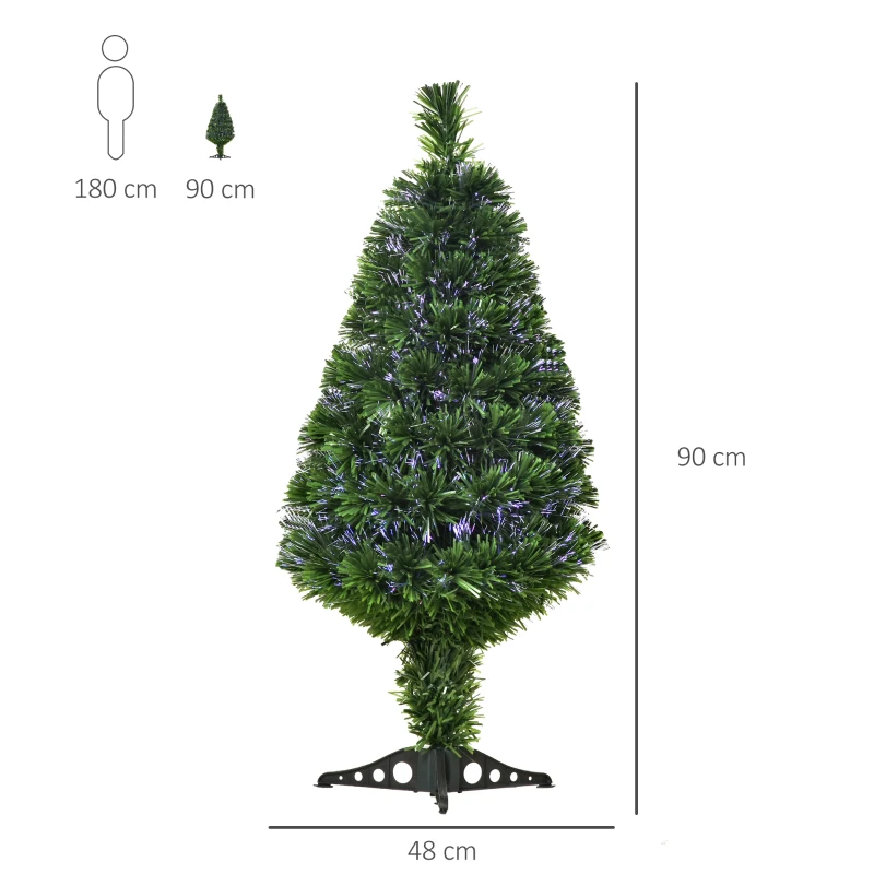 HOMCOM Albero di Natale a Fibre Ottiche 90cm con 90 Folti Rami in PVC, Decorazione di Natale con Luci di 4 Colori