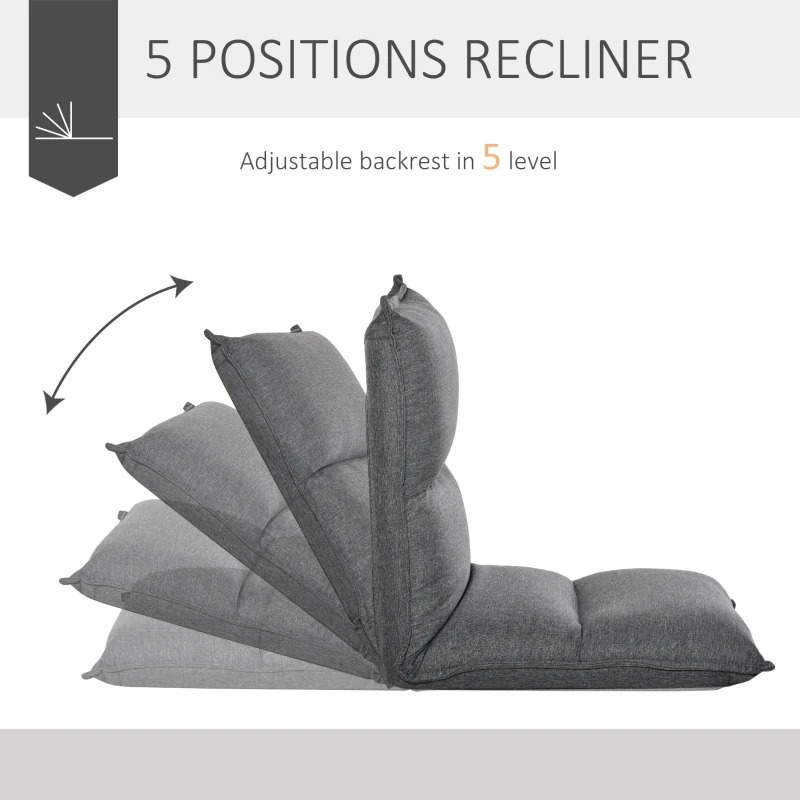 HOMCOM Padded Floor Chair with 5 Adjustable Positions, Foldable Floor Gaming Seat for Living Room, Home Office and Balcony, 45cm x 55cm x 67cm, Grey