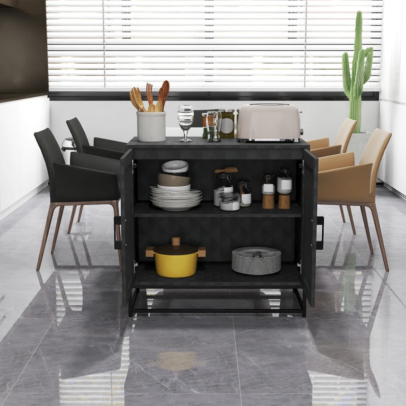 HOMCOM Modern Sideboard, Freestanding Sideboard Storage Cabinet with Adjustable Shelf and 2 Doors for Living Room, Black