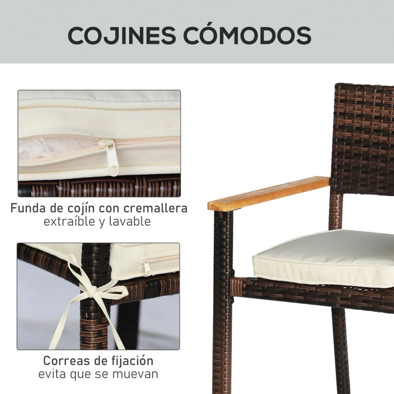 Outsunny Conjunto de Ratán Sintético para Jardín Juego de Mesa y 6 Sillas para Exterior 150x90x74cm y 50x55x88cm Marrón