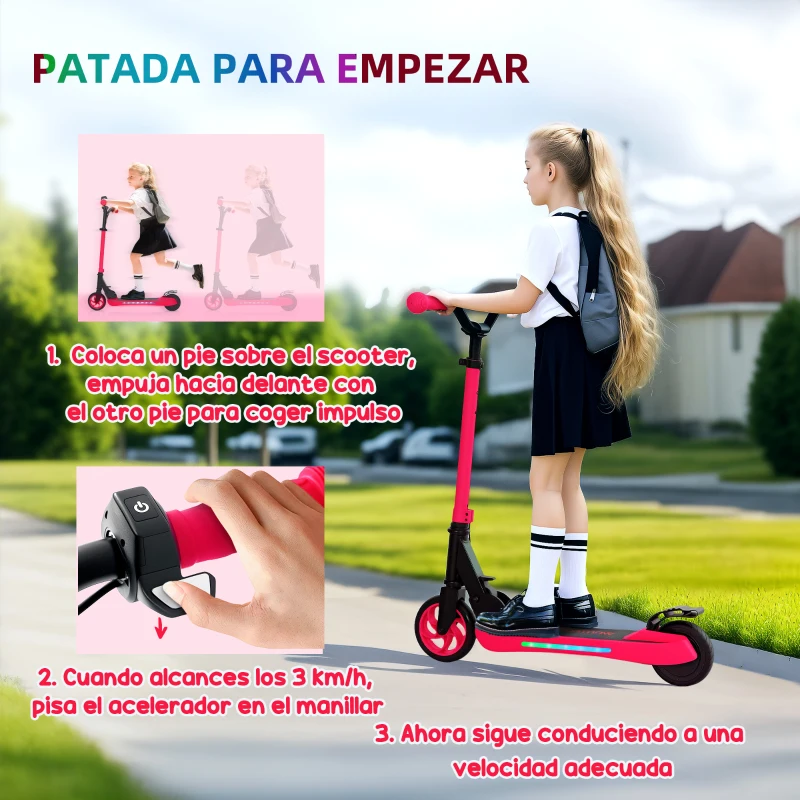 SPORTNOW Patinete Eléctrico Plegable de +6 Años Motor 120 W Autonomía 6 KM MAX 10 KM/H Ruedas de 5" - 5,5" Altura Ajustable Rojo