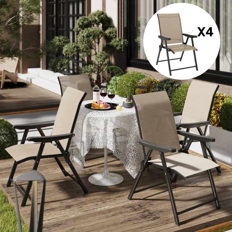 Outsunny Set of Four Folding Outdoor Chairs - Brown/Black