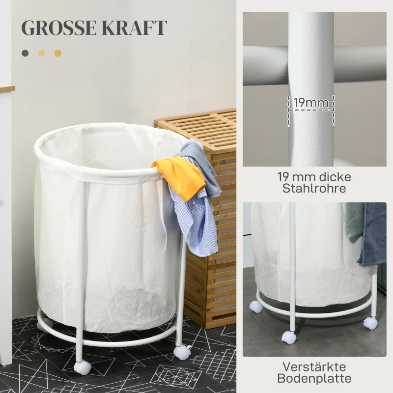 HOMCOM Wäschesammler, 100L Fassungsvermögen, Φ50x68H cm, Cremeweiß