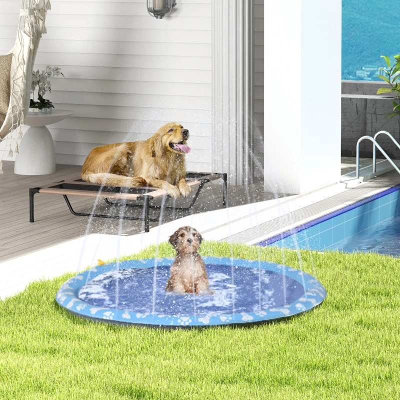 PawHut Splash Pad 150 cm Aspersor de Juegos de Agua con Rociador Tapete de Salpicaduras Piscina de Verano Portátil para Mascotas y Niños Azul