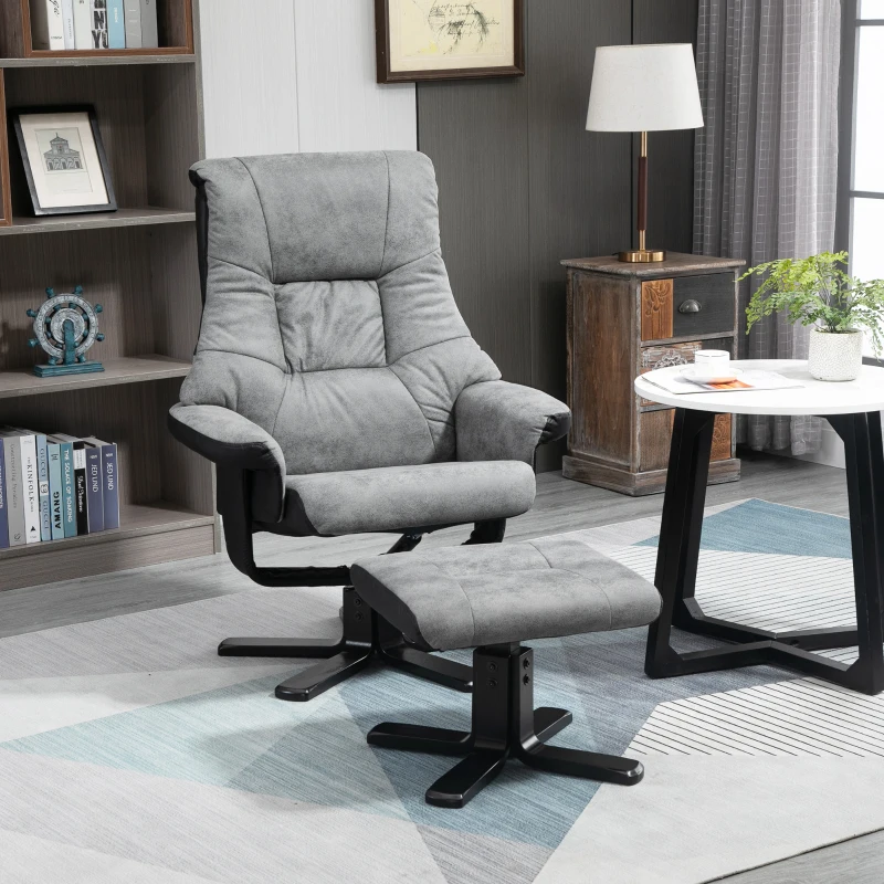 HOMCOM Fauteuil relax inclinable 135° pivotant 360° avec repose-pieds revêtement microfibre gris