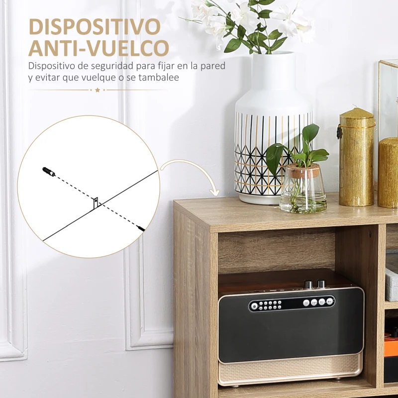 HOMCOM Mueble Aparador Alto Armario Auxiliar de Salón con 5 Compartimentos y 1 Puerta Multiusos para Comedor Cocina Dormitorio 60x30x121 cm Roble y Blanco