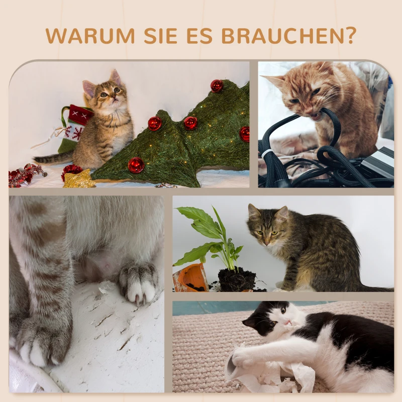 PawHut Katzen Kletterwand Set mit Kratzpfosten, Sprungplattformen und Spielbällen, zum Klettern und Ausruhen, Beige