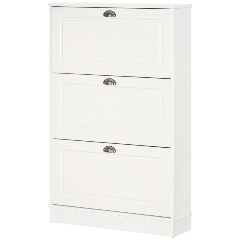 HOMCOM Schuhschrank Schuhregal geräumig hölzern mit Türen und Regalen Spanplatte Weiß 76,2 x 19 x 116,8 cm