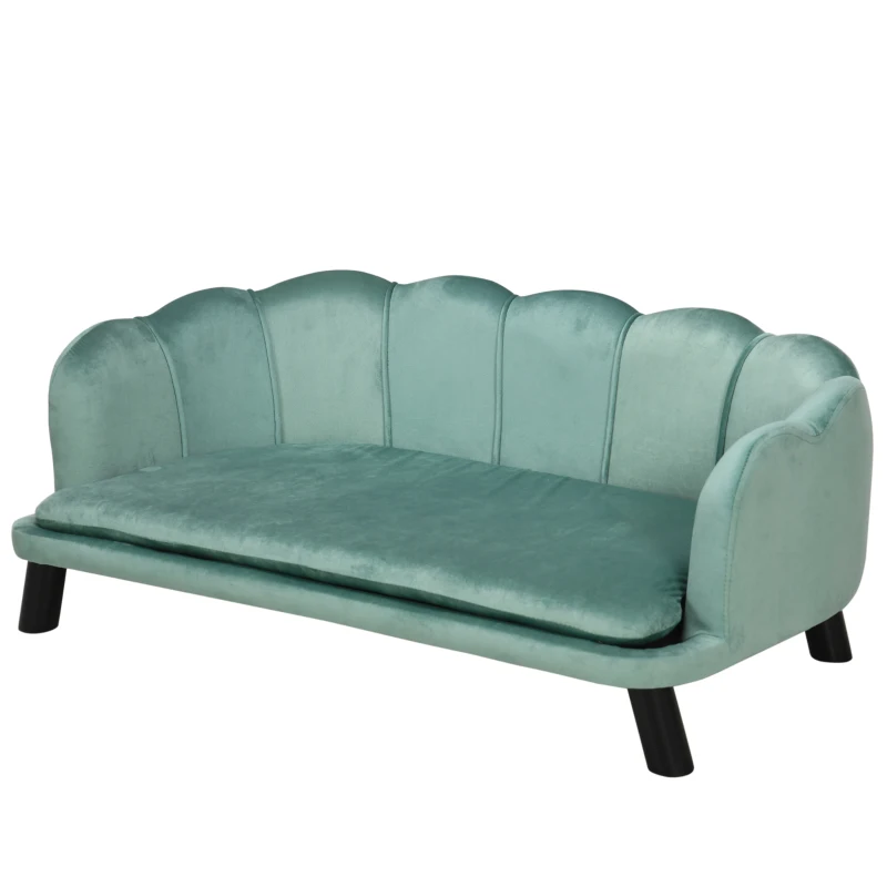 PawHut Sofá para Perros Medianos Sofá Cama para Mascotas Tapizado en Terciopelo con Patas de Madera 98,5x60,5x35,5 cm Verde