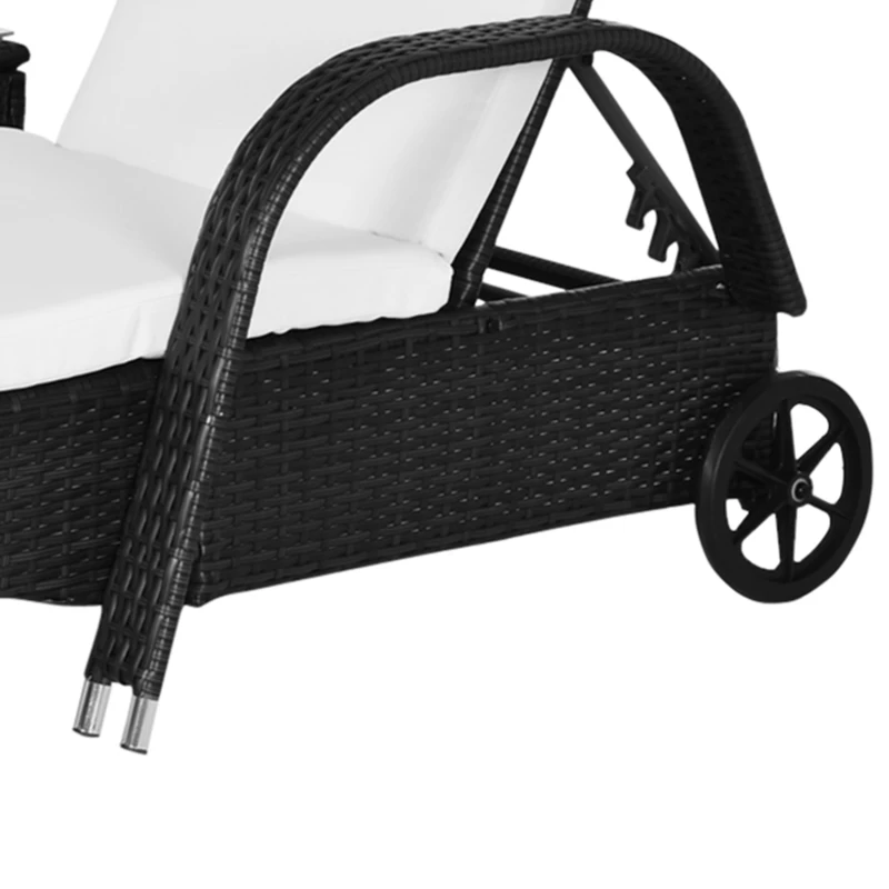 Outsunny Sonnenliege Gartenliege Tisch 3er-Set Gartenmöbel, Polyrattan+Metall Schwarz+Cremeweiß