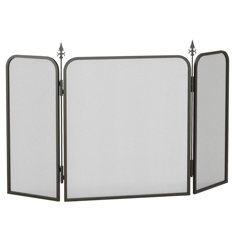 HOMCOM Parascintille Camino Pieghevole a 3 Pannelli in Metallo, 96x1.3x56 cm, Nero