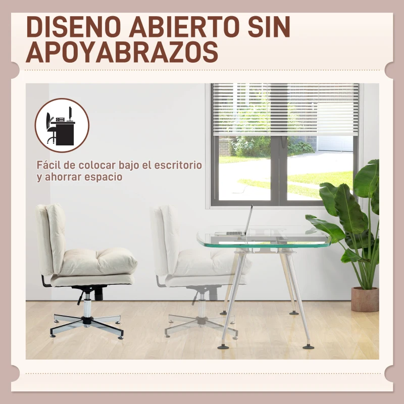 HOMCOM Silla de Oficina sin Brazos con Altura Ajustable Función de Basculante Base Cruzada y Asiento Amplio Gris Claro