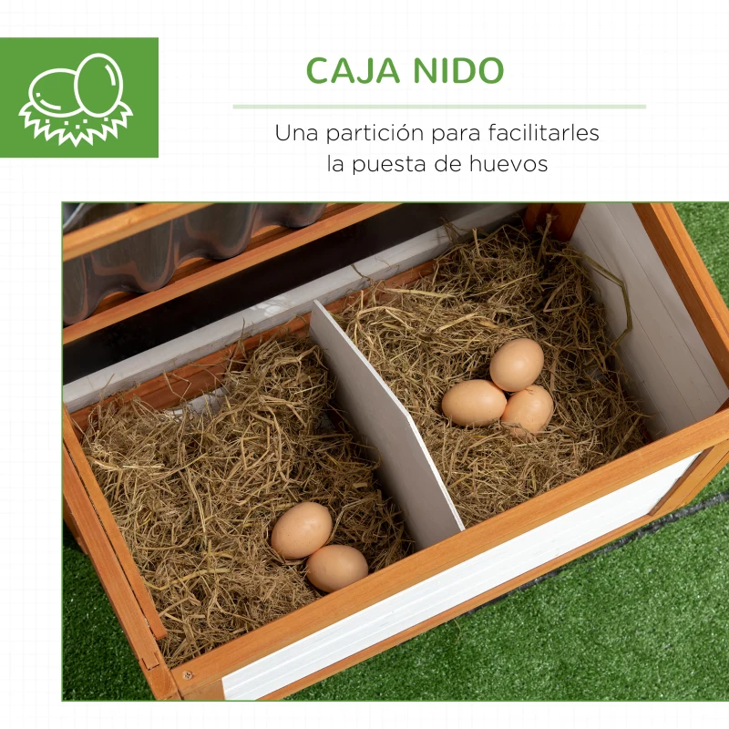 PawHut Gallinero de Madera para Exterior para 2-4 Gallinas con Nido Bandeja Extraíble y Rampa 181x79,5x117,5 cm Natural