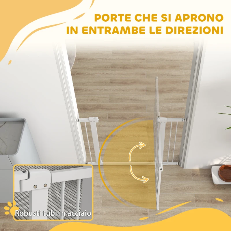 PawHut Cancellino per Cani Regolabile da 76-104 cm, Cancelletto di Sicurezza Alto 77 cm con 2 Estensioni, Bianco