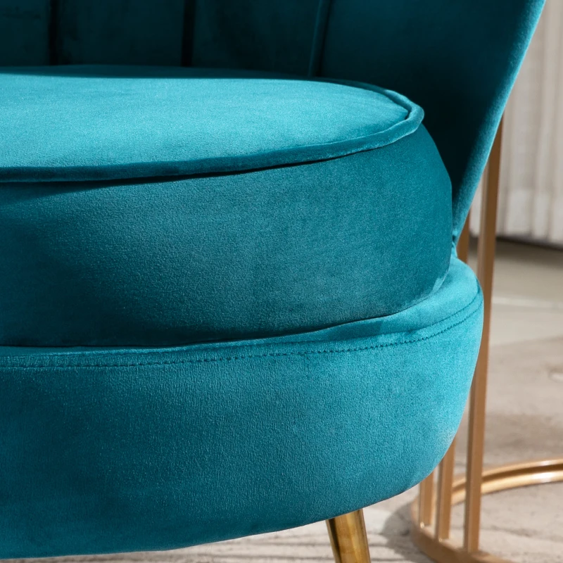 HOMCOM Poltrona di Design Stile Vintage Imbottita in Velluto, 79x77x77cm, Verde Petrolio