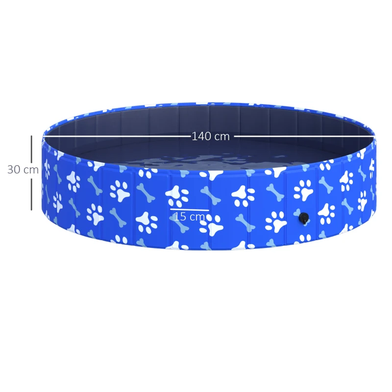 PawHut Piscine pour chien bassin PVC pliable anti-glissant facile à nettoyer Ø 1,4 m hauteur 30 cm motifs os pattes bleu