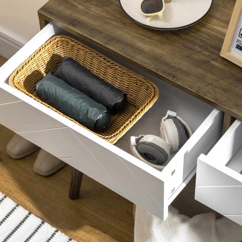 HOMCOM Tavolo Consolle da Ingresso e Soggiorno con 2 Cassetti Bianchi, Piano d'appoggio e Gambe in Legno, 100x35x75cm