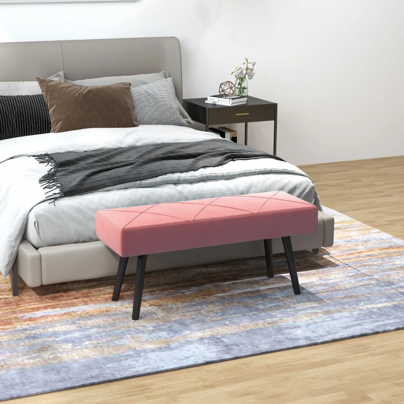 HOMCOM Taburete Pie de Cama Multifuncional con Pies de Acero y Asiento Acolchado para Entrada Pasillo 100x36x45 cm Rosa