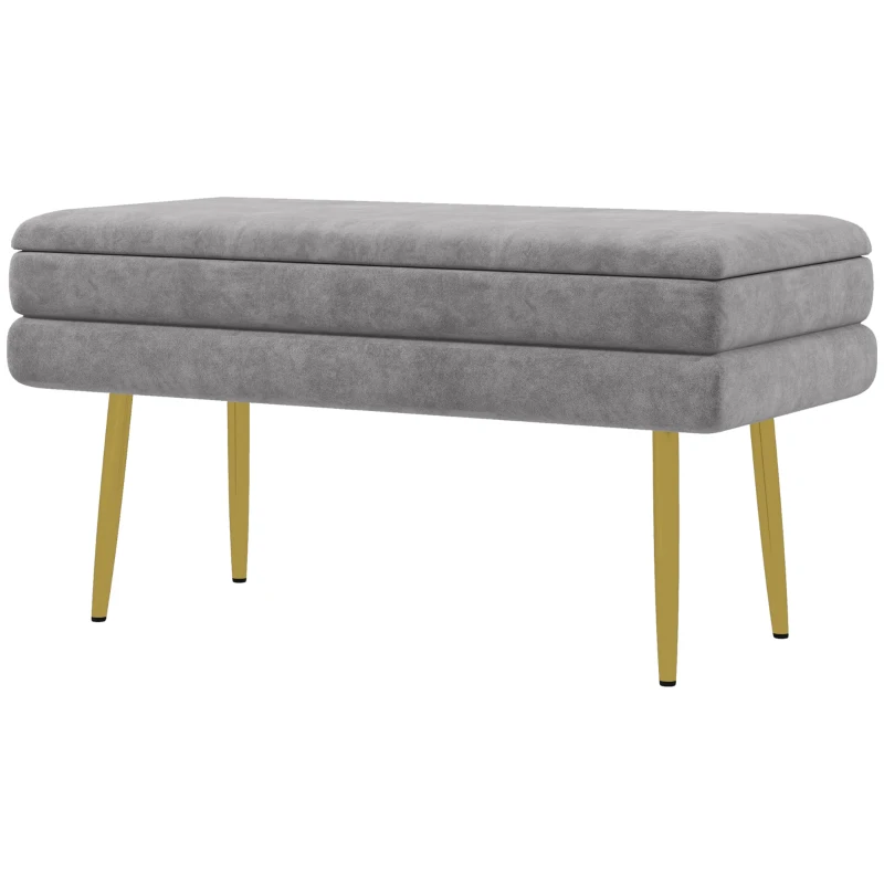 HOMCOM Panca Fondo Letto con Spazio Portaoggetti, in Acciaio e Poliestere, 79.5x37.5x43 cm, Grigia