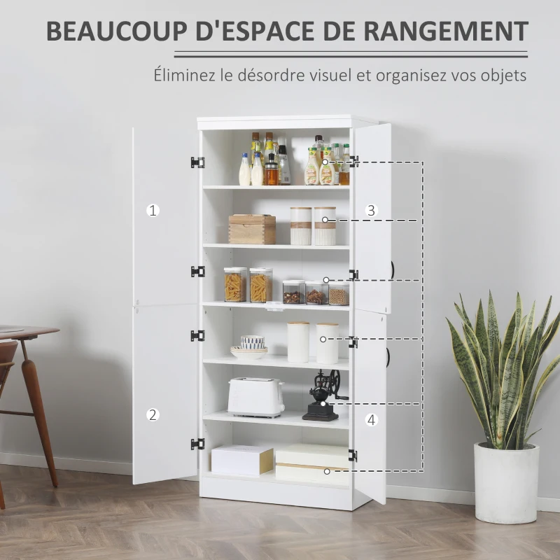 HOMCOM Armoire de cuisine buffet de salle à manger avec 4 portes 6 étagères de rangement style moderne 76 x 40 x 177 cm blanc