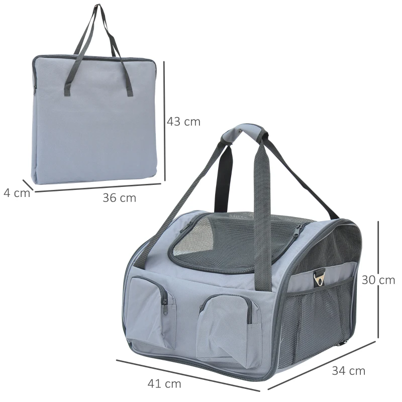 PawHut Hundebox faltbar Hundetransportbox mit Seitentasche, Meshfenster, Hundetasche für Zuhause, Auto, Outdoor Transporttasche für Miniaturhunde bis 4 kg, Oxford, Grau
