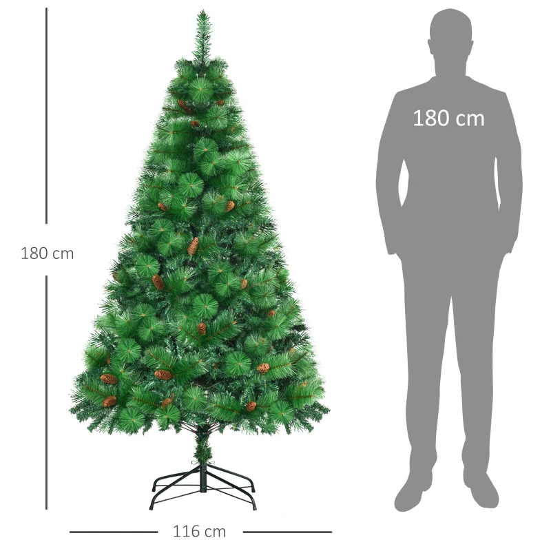 HOMCOM Árbol de Navidad Artificial 180 cm con 782 Ramas 56 Piñas y Base Plegable Decoración Navideña para Interior Verde