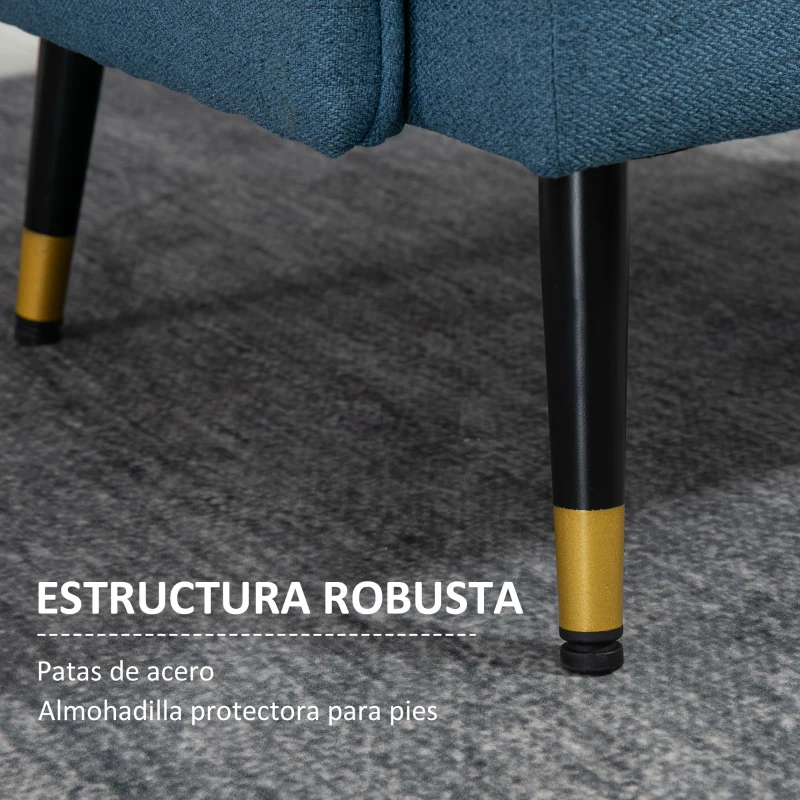 HOMCOM Butaca de Salón con Reposabrazos Asiento Acolchado y Patas de Acero Sofá Individual de Moderno 76x68x80 cm Azul Oscuro