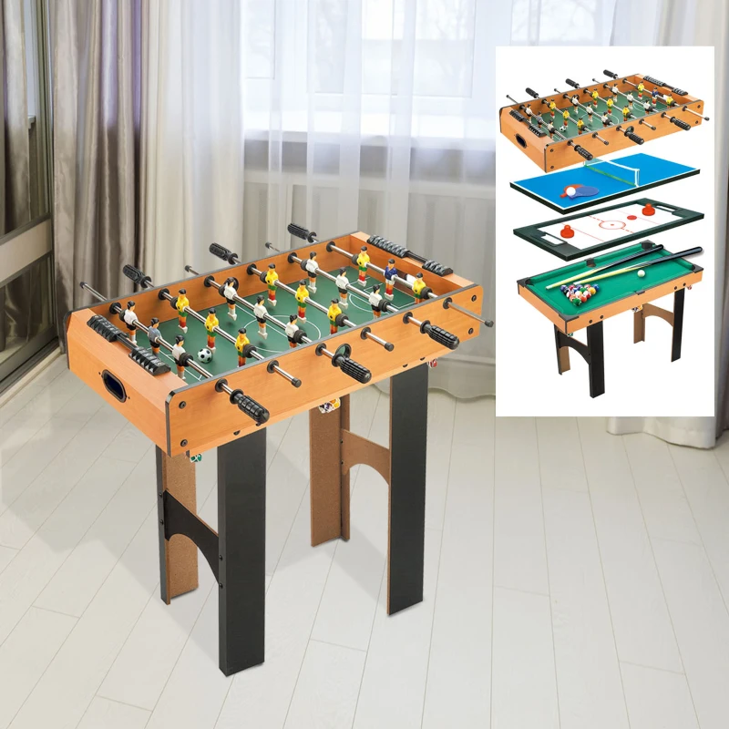 HOMCOM Mesa Multijuegos 4 en 1 para Niños +6 Años Futbolines para Niños Mesa de Billar Mesa de Ping-pong 92x78x80 Natural