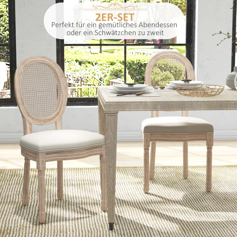 HOMCOM 2er-Set Esszimmerstühle Küchenstühle, Vintage Design, Wienergeflecht-Optik, Natur + Creme(m-4)