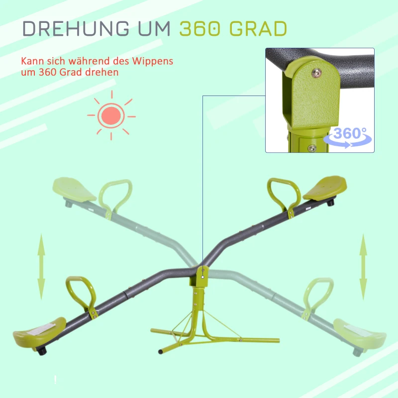 HOMCOM Kinderwippe für den Garten, Karusselwippe, 360° drehbare Wippe, Grün