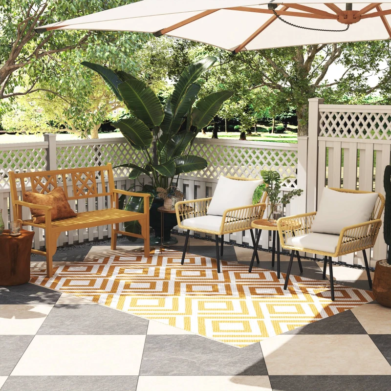 Outsunny Juego de 3 Piezas Sillas y Mesa de Ratán PE con 2 Sillas 1 Mesa de Centro Redonda y Cojines para Terraza Balcón Natural