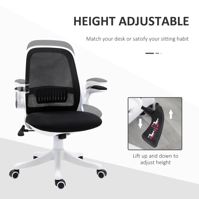 Vinsetto Swivel Office Chair Breathable Fabric Study Computer Chair with Flip-Up Arm for Home, Black