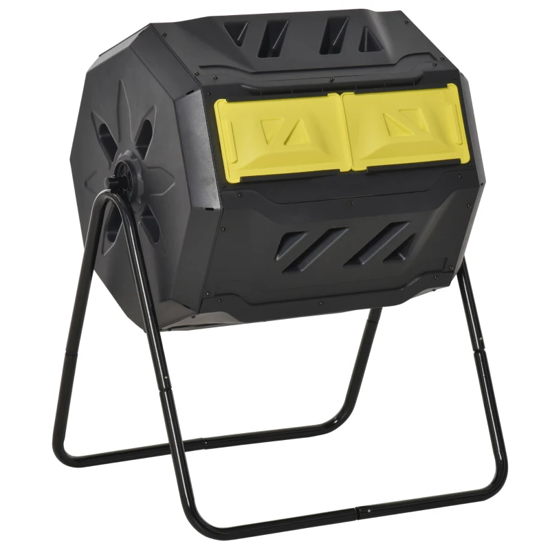 Outsunny 160L 360° Rotating Dual Chamber Composter - Yellow