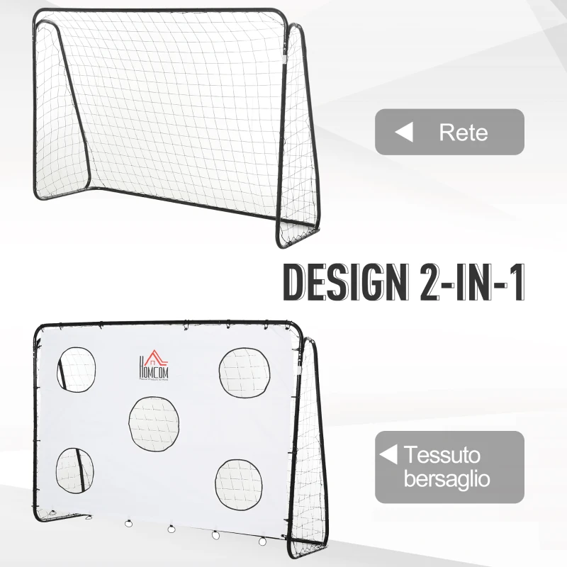 HOMCOM Porta da Calcio per Bambini e Adulti con Rete in PE, in Metallo e Oxford, Bianco e Nero, 240x88x171.5cm