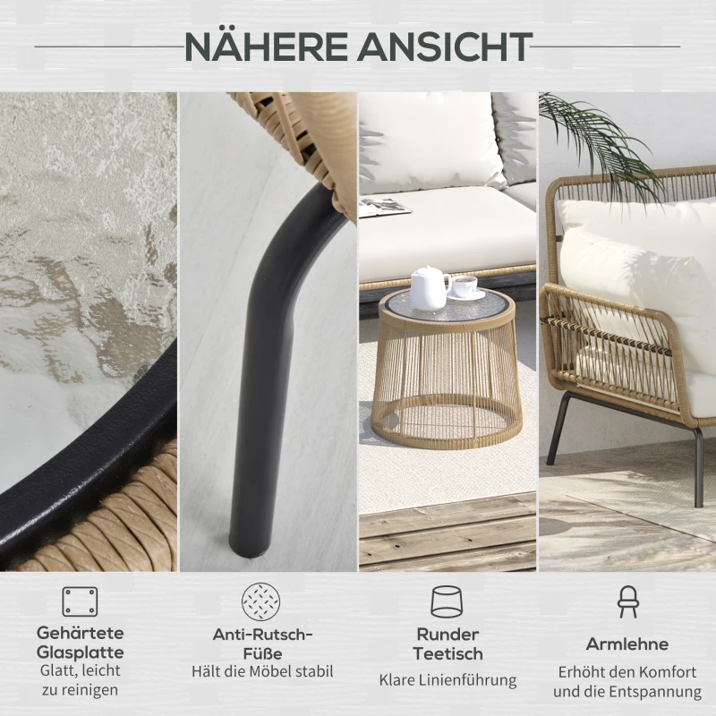 Outsunny 3 tlg. Rattan Gartenmöbel-Set, PE-Rattan, 1 Ecksofa, 1 Liege, inkl. Kissen, wetterbeständig, Kaffee +Creme