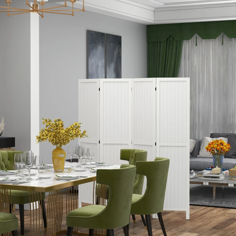 HOMCOM Paravent en bois séparateur de pièce closion intérieur pliable 4 panneaux en bois 160 x 170 cm blanc