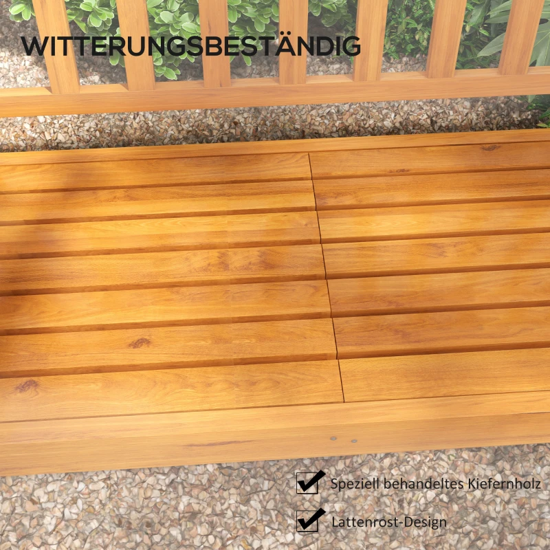 Outsunny Gartenbank Holzbank Outdoor-Bank, ausklappbarer Tisch, wetterbeständig, Massivholz, 153 cm x 56 cm x 91 cm,  Hellbraun
