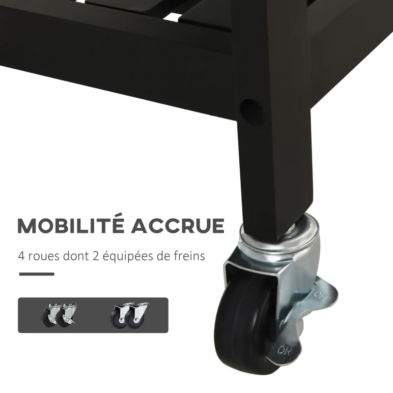 HOMCOM Chariot de Service desserte de Cuisine Table roulantes avec étagère rangement bouteille 60L x 40l x 85H cm Plateau en Acier INOX. Noir